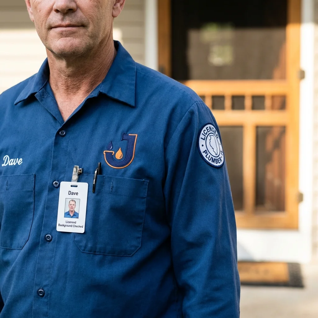 Licensed plumber showing ID badge in East Spencer, NC