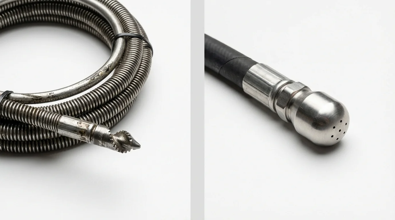 Drain snake cable and hydro jetting nozzle used for drain cleaning in East Spencer, NC
