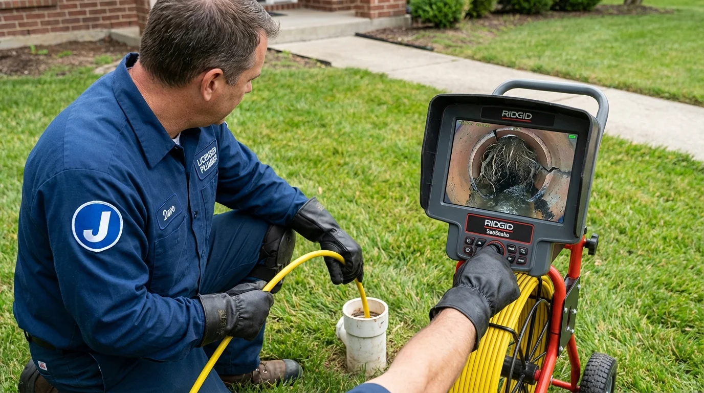 Sewer camera inspection being performed by Johns Plumbing LLC in East Spencer