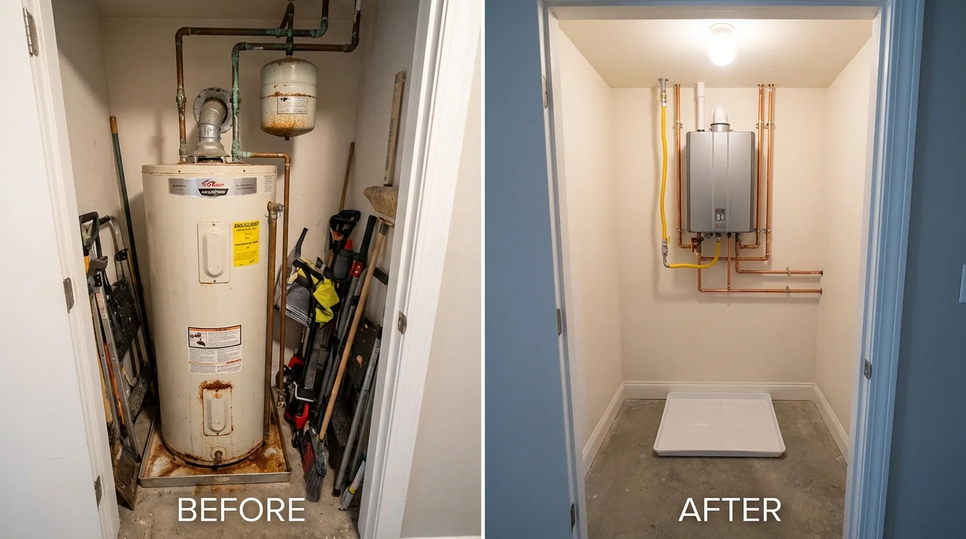 Tank water heater versus wall-mounted tankless unit comparison for East Spencer, NC homeowners